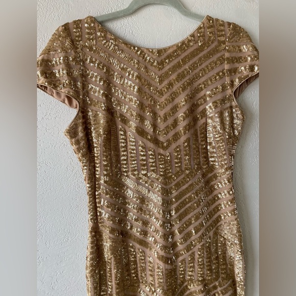 Dress the Population Gold Sequin Mesh Fitted Midi Dress Metallic Large Sparkle - Picture 5 of 6